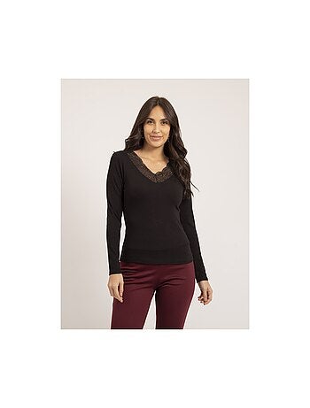 Jersey fino de cuello con encaje FALIA