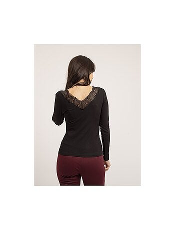 Jersey fino de cuello con encaje FALIA