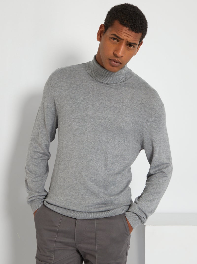 Jersey fino de cuello vuelto GRIS - Kiabi