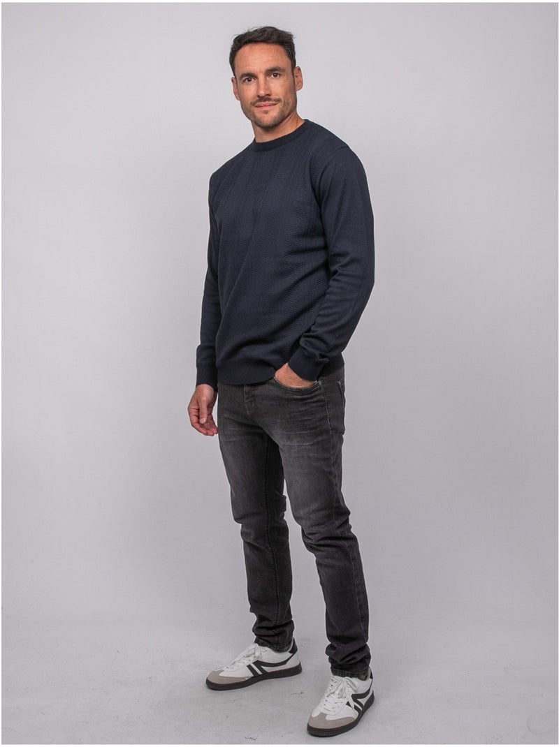 Jersey fino de jacquard con cuello redondo loranch Azul marino - Kiabi