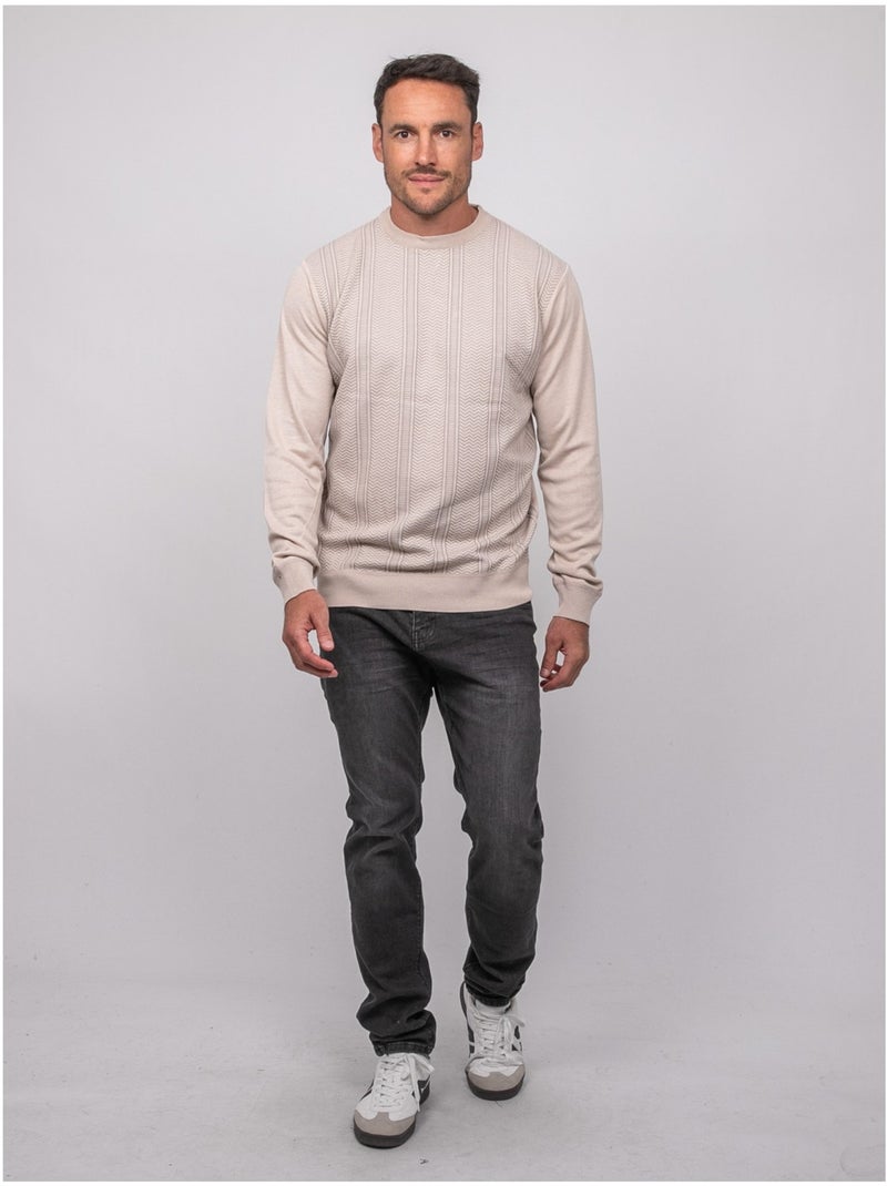 Jersey fino de jacquard con cuello redondo loranch Beige - Kiabi