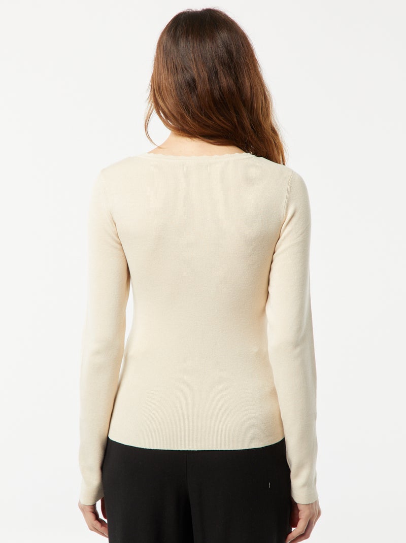 Jersey fino de manga larga con cuello de pico 'JDY' BEIGE - Kiabi