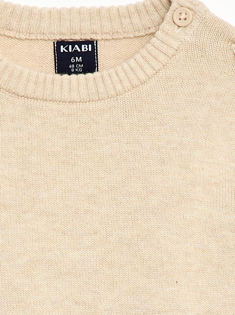 Jersey fino de punto con cuello abotonado Beige - Kiabi