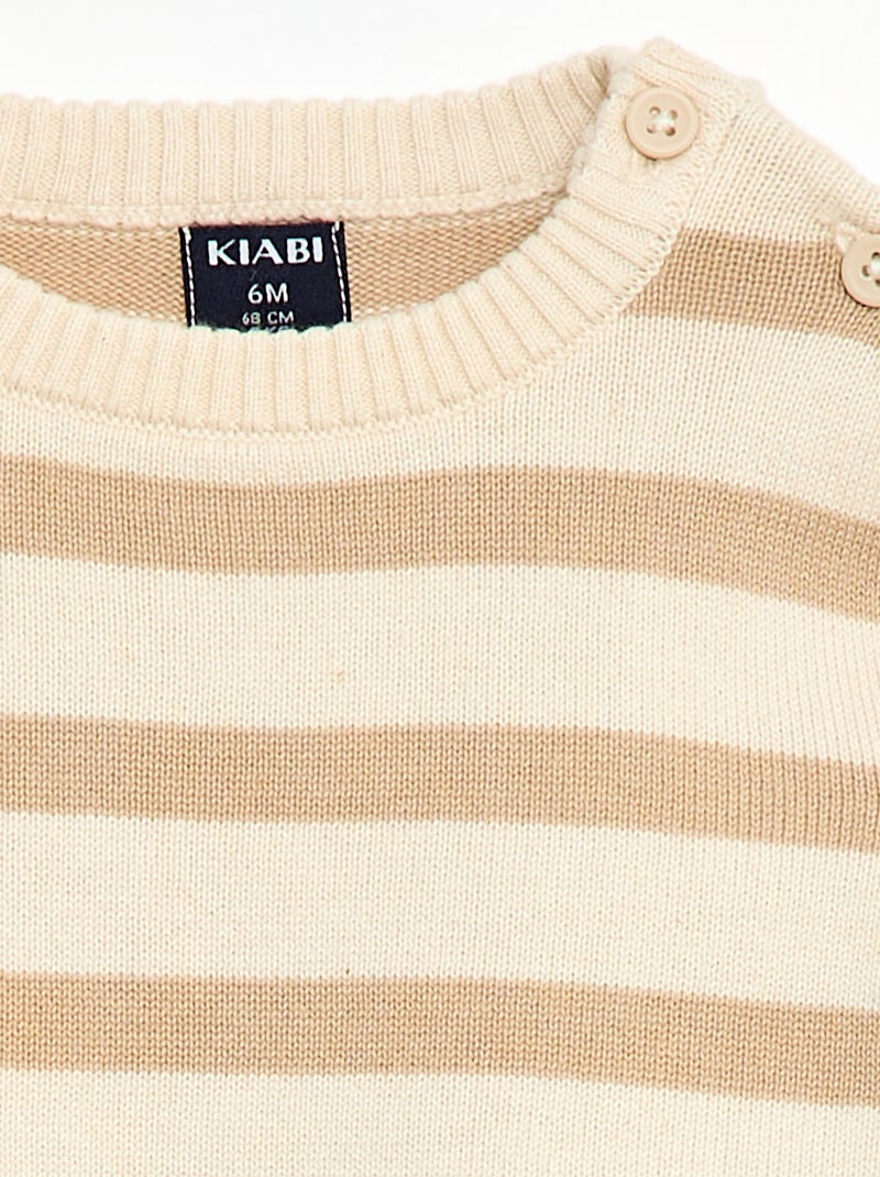 Jersey fino de punto con cuello abotonado Blanco - Kiabi