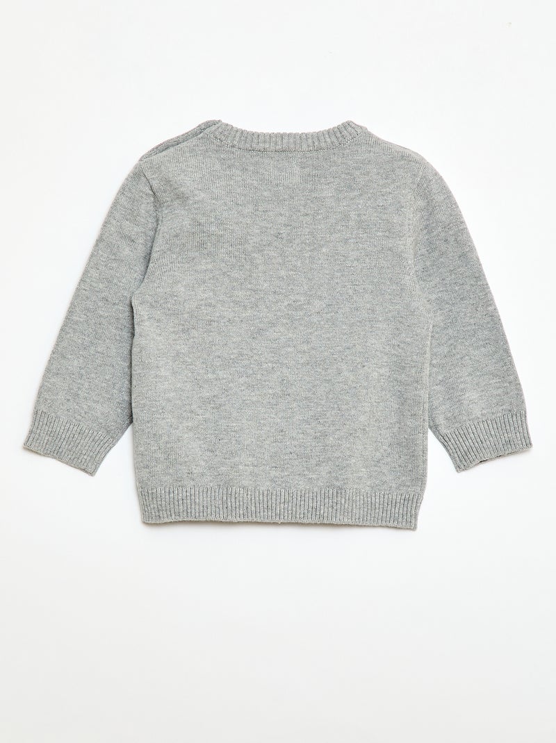 Jersey fino de punto con cuello abotonado Gris - Kiabi