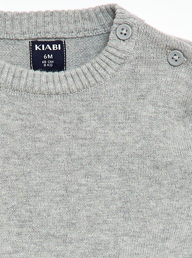 Jersey fino de punto con cuello abotonado Gris - Kiabi