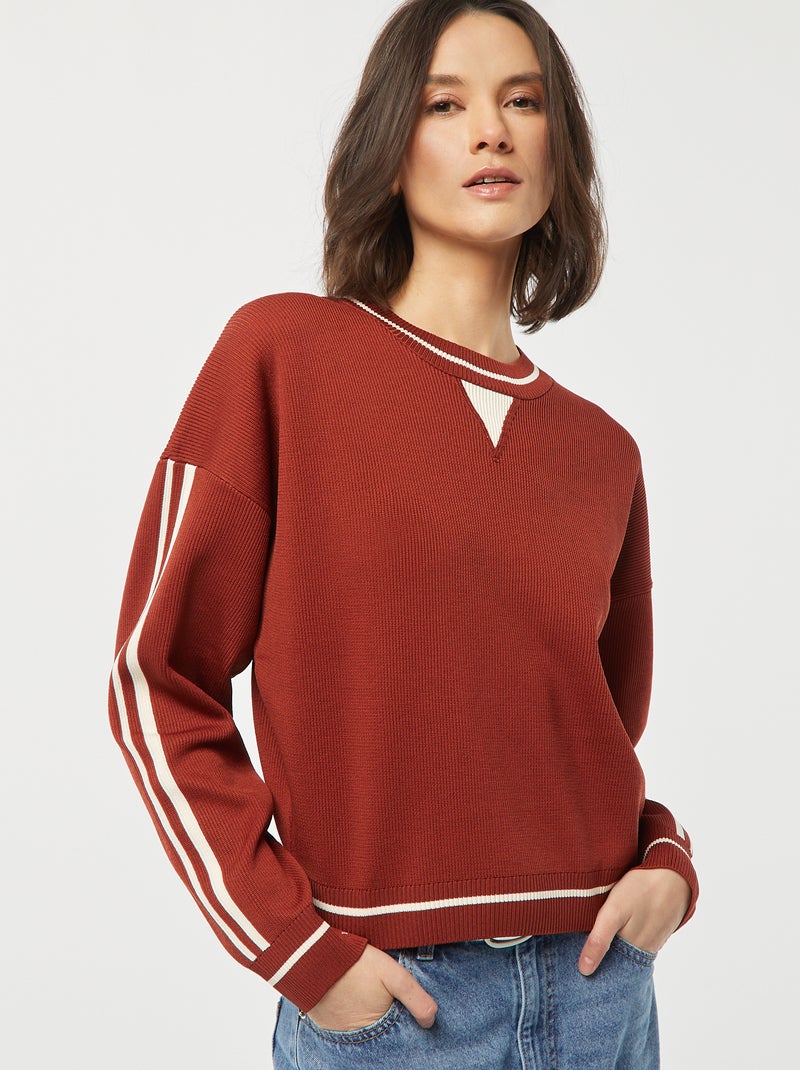 Jersey fino de punto de canalé bicolor ROJO - Kiabi