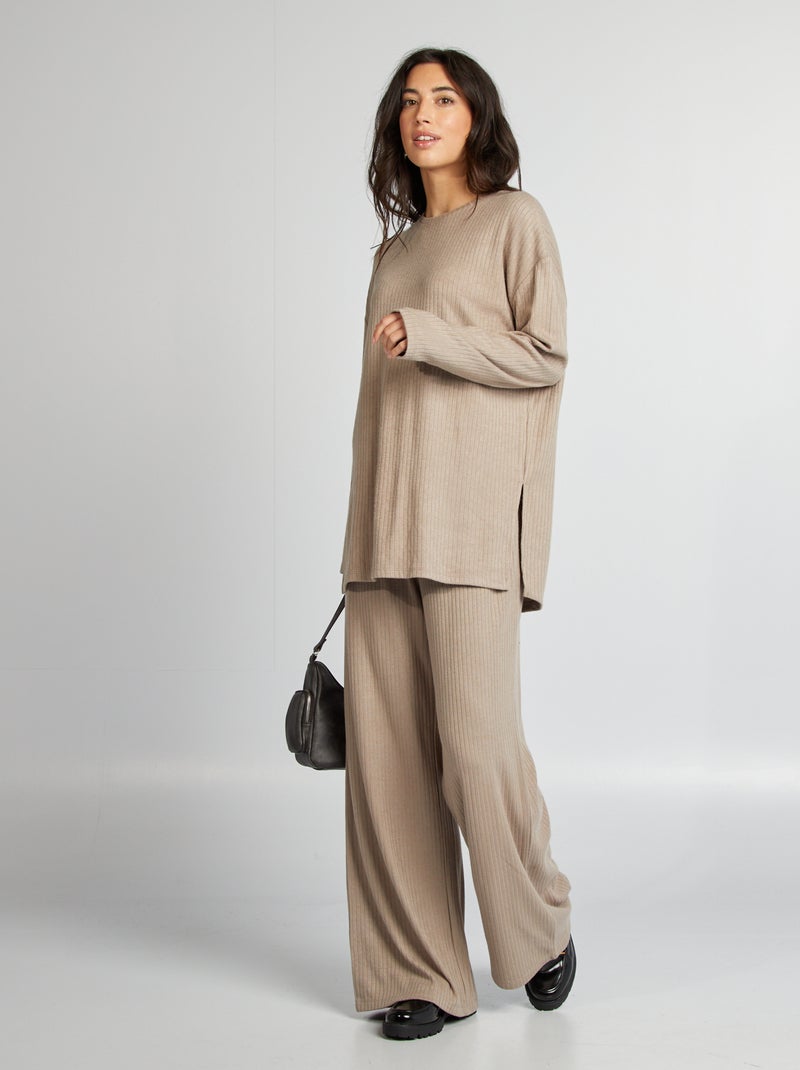 Jersey fino de punto de canalé MARRON - Kiabi