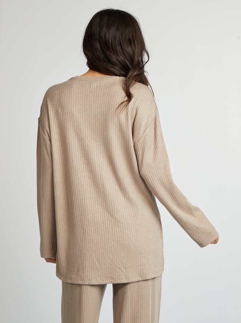 Jersey fino de punto de canalé MARRON - Kiabi