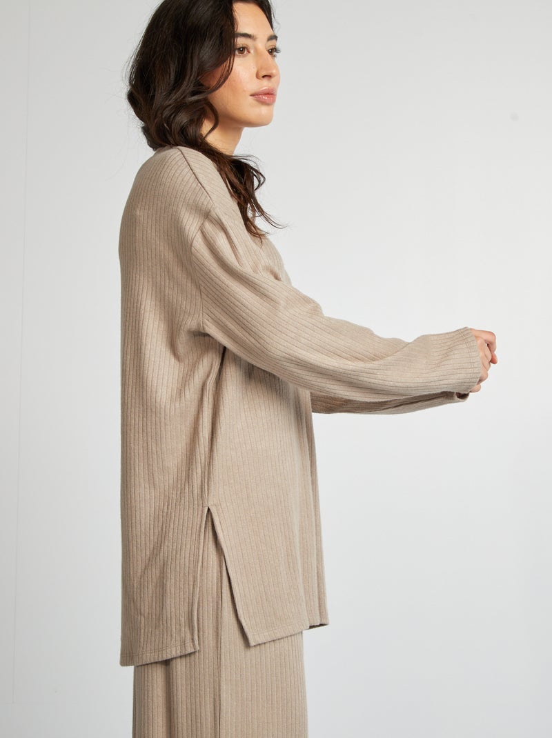 Jersey fino de punto de canalé MARRON - Kiabi