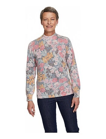 Jersey fino y cálido de mezcla de lana con cuello redondo y estampado - Afibel