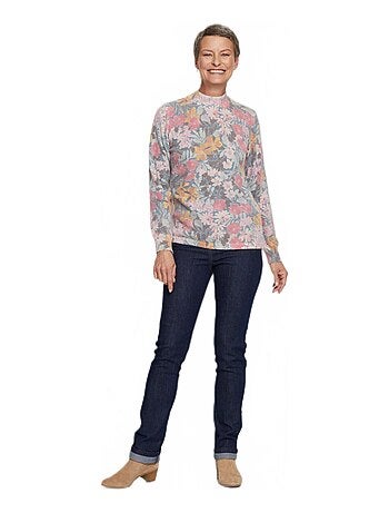 Jersey fino y cálido de mezcla de lana con cuello redondo y estampado - Afibel