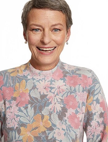 Jersey fino y cálido de mezcla de lana con cuello redondo y estampado - Afibel