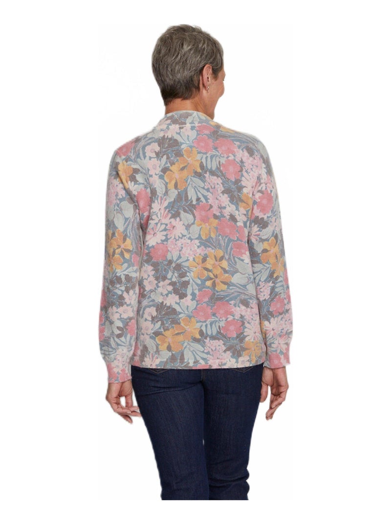 Jersey fino y cálido de mezcla de lana con cuello redondo y estampado - Afibel Rosa - Kiabi