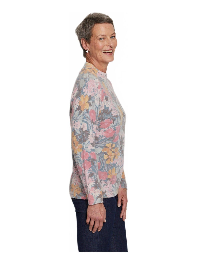 Jersey fino y cálido de mezcla de lana con cuello redondo y estampado - Afibel Rosa - Kiabi