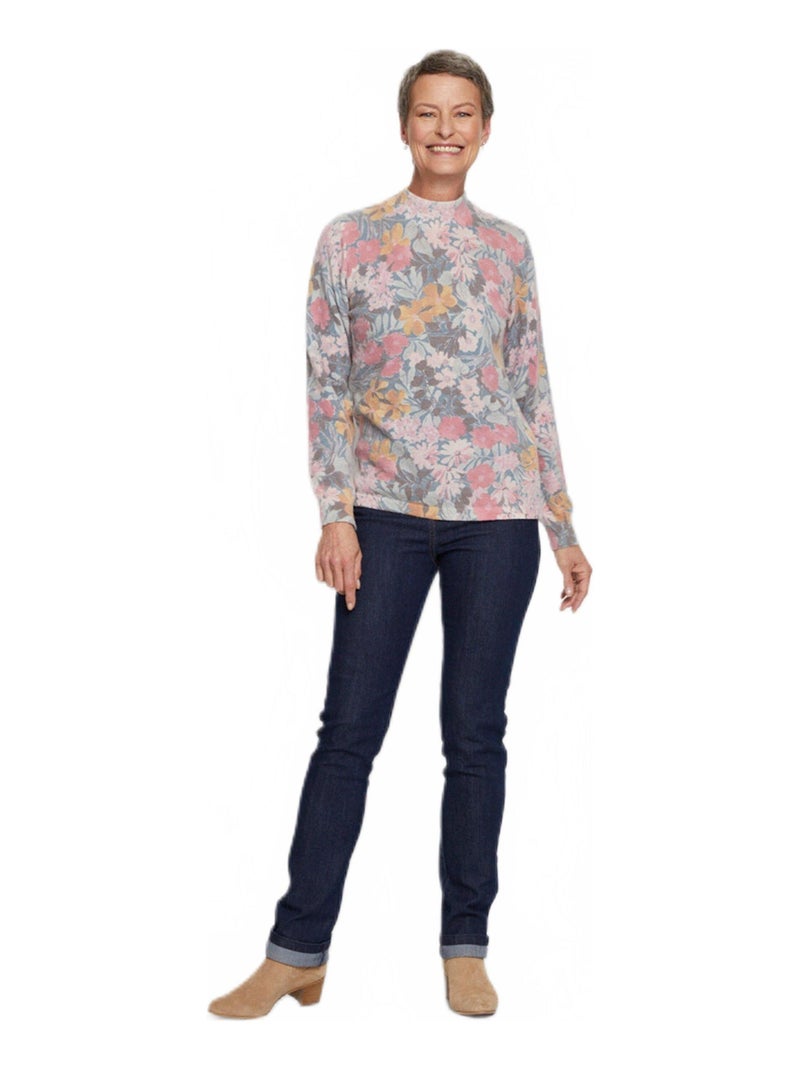 Jersey fino y cálido de mezcla de lana con cuello redondo y estampado - Afibel Rosa - Kiabi