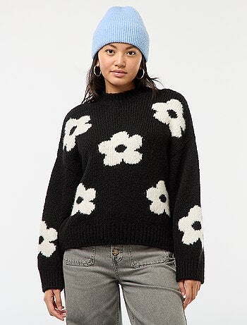 Jersey grueso flores bordadas