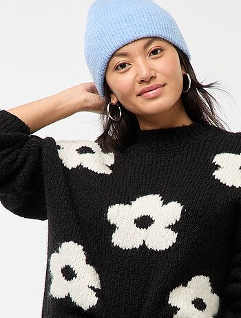 Jersey grueso flores bordadas