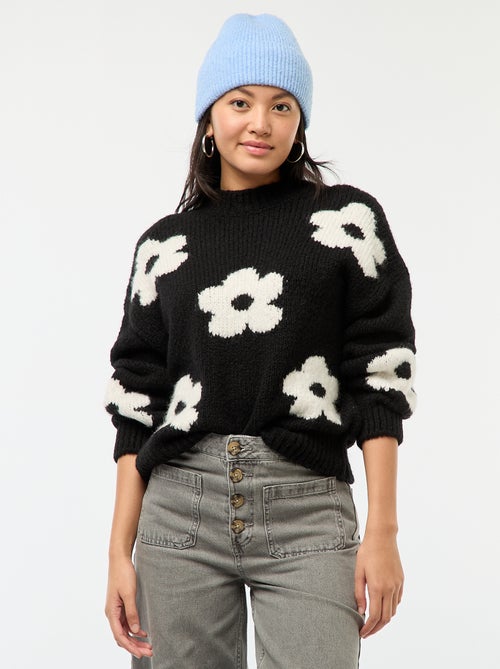 Jersey grueso flores bordadas - Kiabi