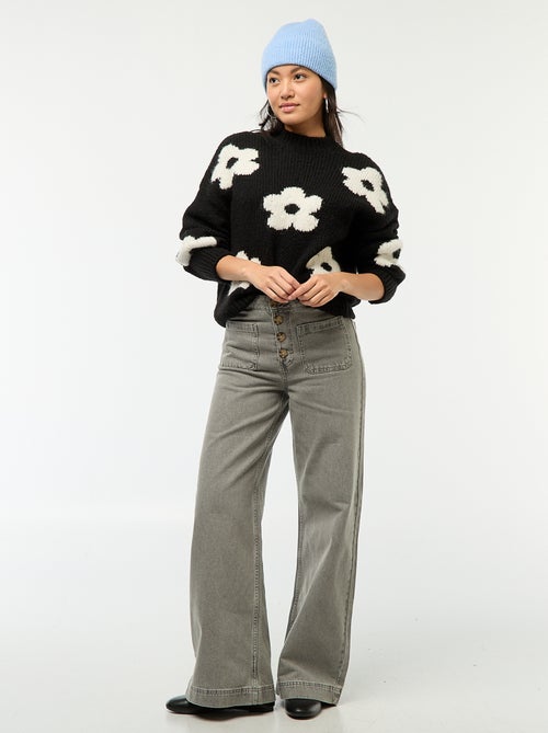 Jersey grueso flores bordadas - Kiabi