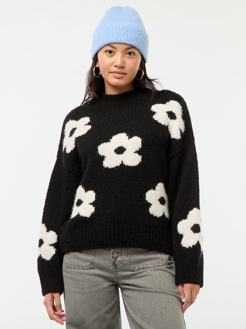 Jersey grueso flores bordadas - Kiabi