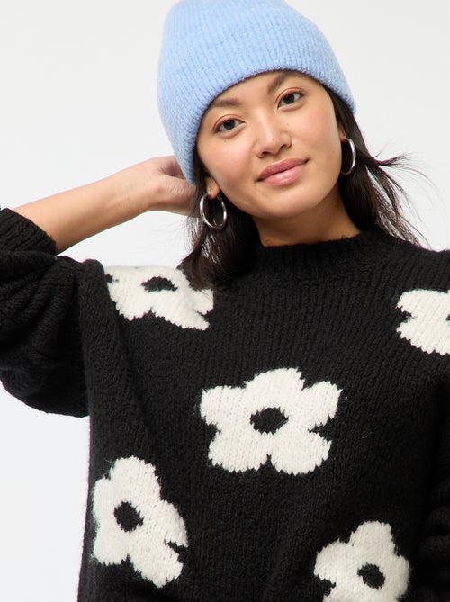 Jersey grueso flores bordadas - Kiabi