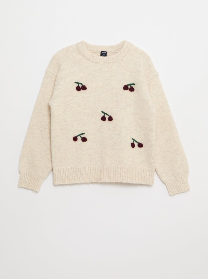 Jersey imitación lana con bordados 'cerezas' Gris - Kiabi