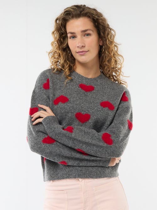 Jersey jacquard con corazones - Kiabi