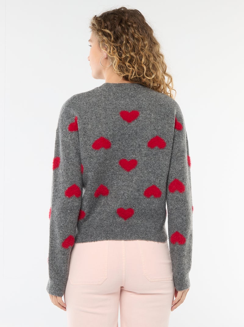 Jersey jacquard con corazones Gris - Kiabi