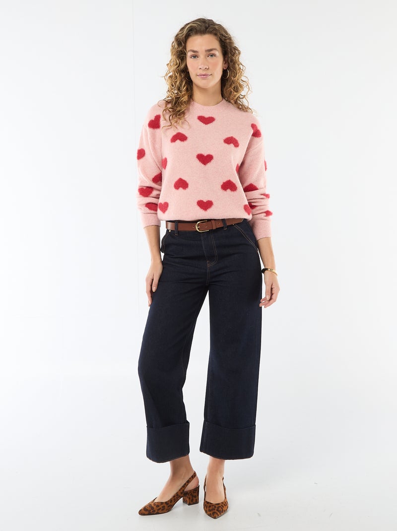 Jersey jacquard con corazones Rosa - Kiabi
