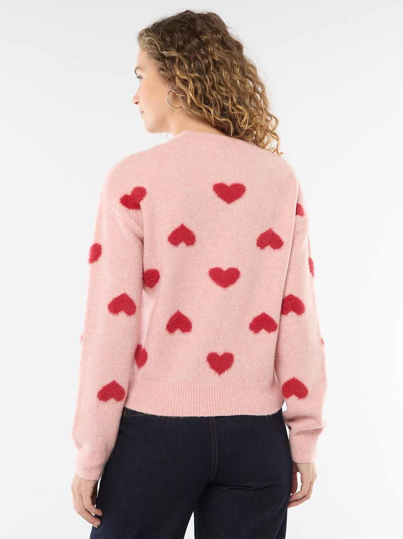 Jersey jacquard con corazones Rosa - Kiabi