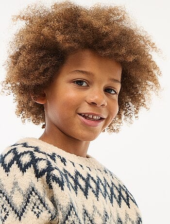 Jersey jacquard cuello redondo liso