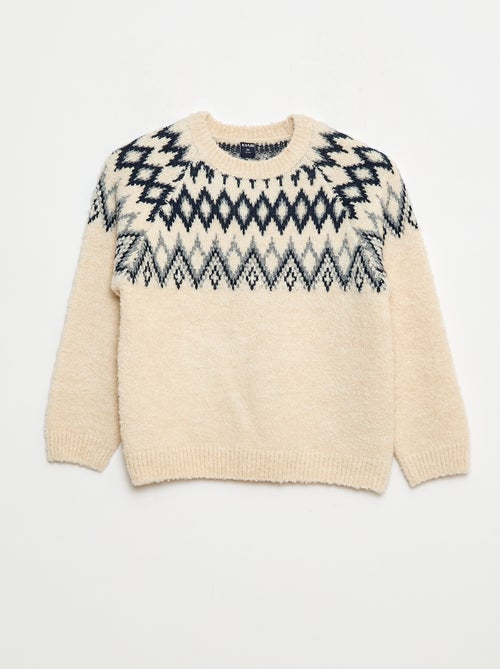 Jersey jacquard cuello redondo liso - Kiabi