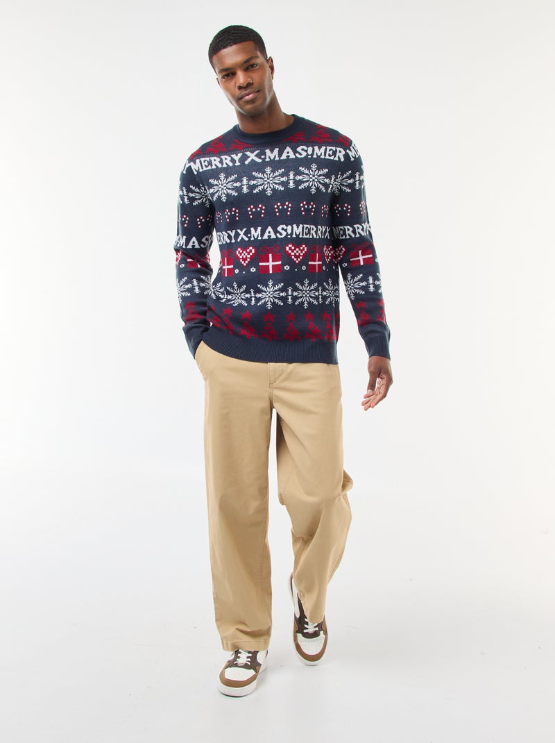 Jersey jacquard cuello redondo Navidad Azul - Kiabi