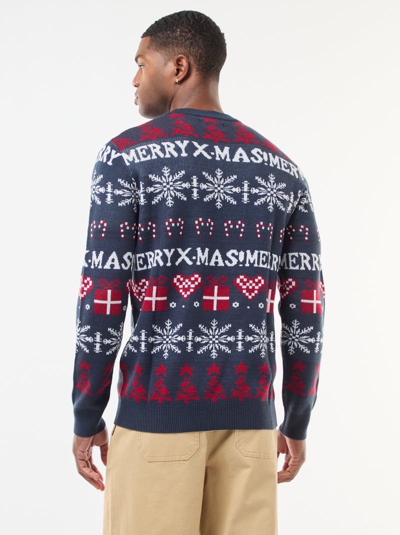 Jersey jacquard cuello redondo Navidad Azul - Kiabi