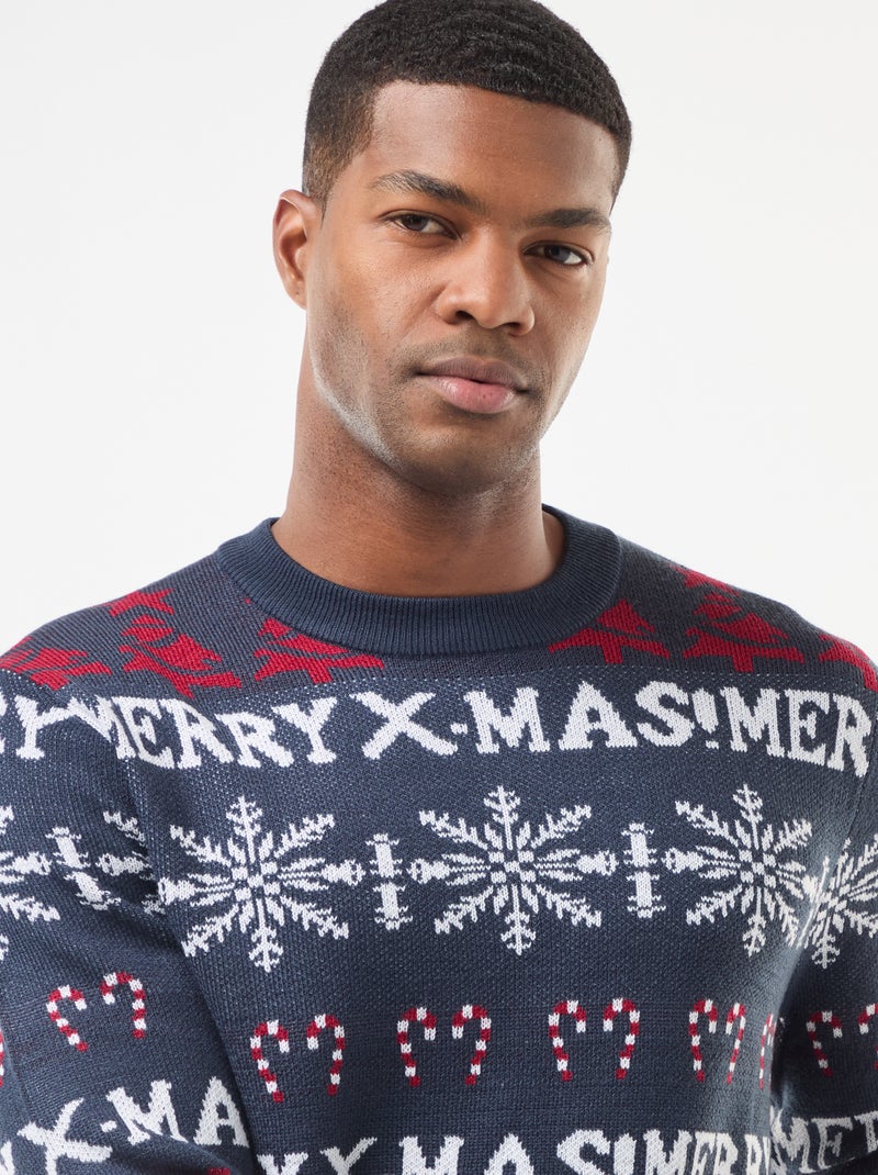 Jersey jacquard cuello redondo Navidad Azul - Kiabi