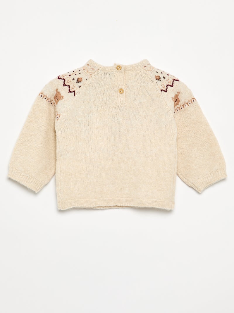 Jersey jacquard de Navidad de punto grueso Beige - Kiabi