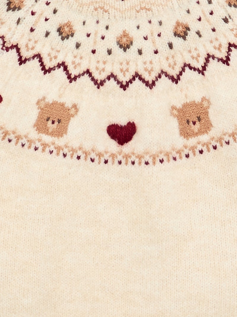 Jersey jacquard de Navidad de punto grueso Beige - Kiabi