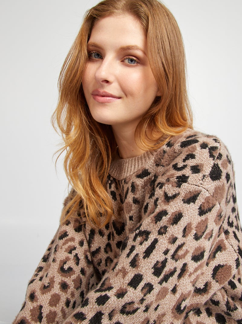 Jersey jacquard leopardo MARRON - Kiabi