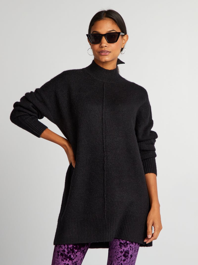 Jersey largo de cuello alto negro - Kiabi