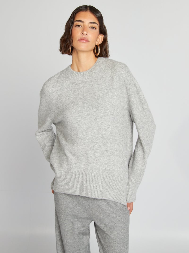 Jersey largo de cuello redondo GRIS - Kiabi