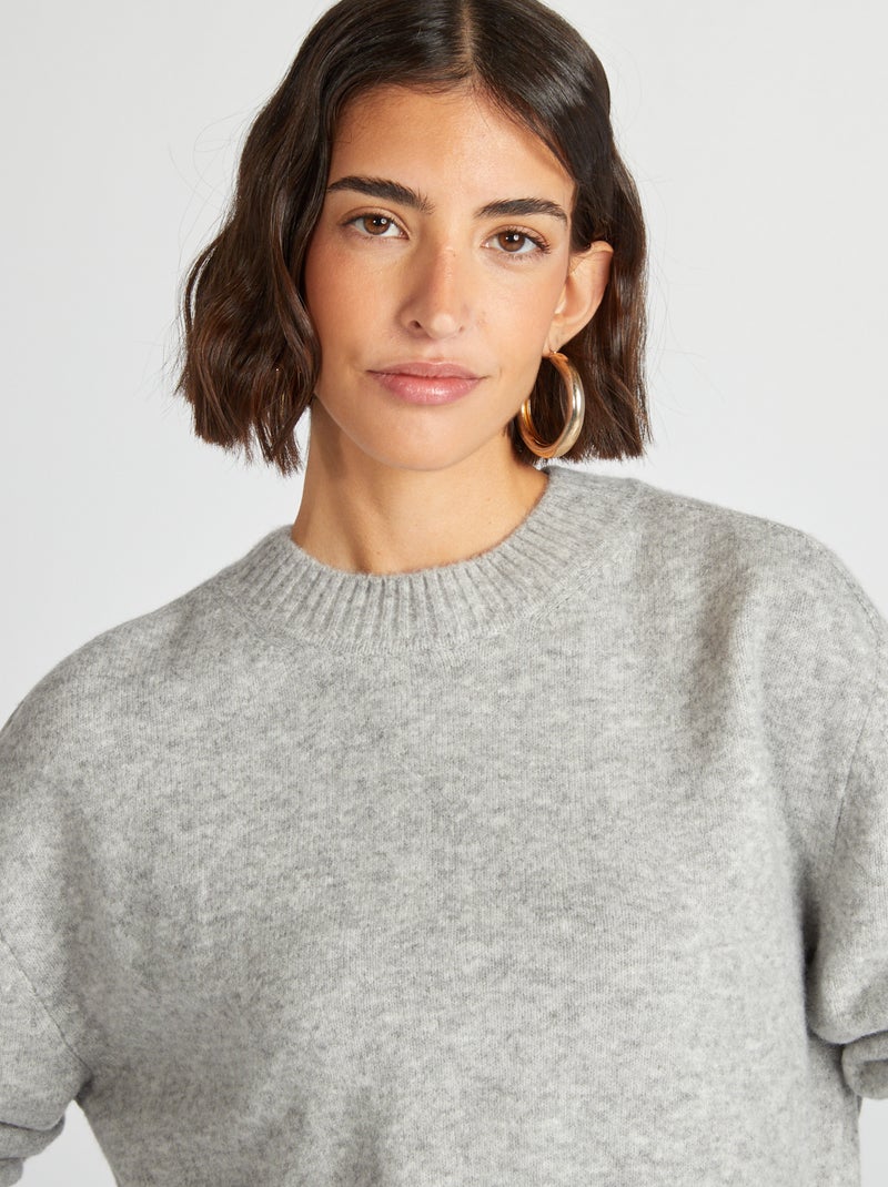 Jersey largo de cuello redondo GRIS - Kiabi
