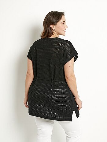 Jersey largo tipo túnica de playa de algodón con cuello de pico calado - Afibel