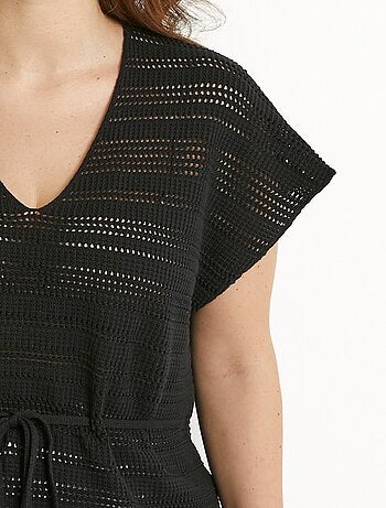 Jersey largo tipo túnica de playa de algodón con cuello de pico calado - Afibel