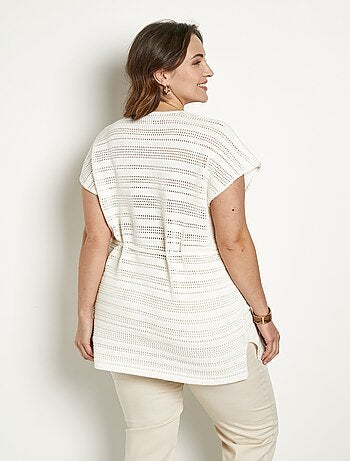 Jersey largo tipo túnica de playa de algodón con cuello de pico calado