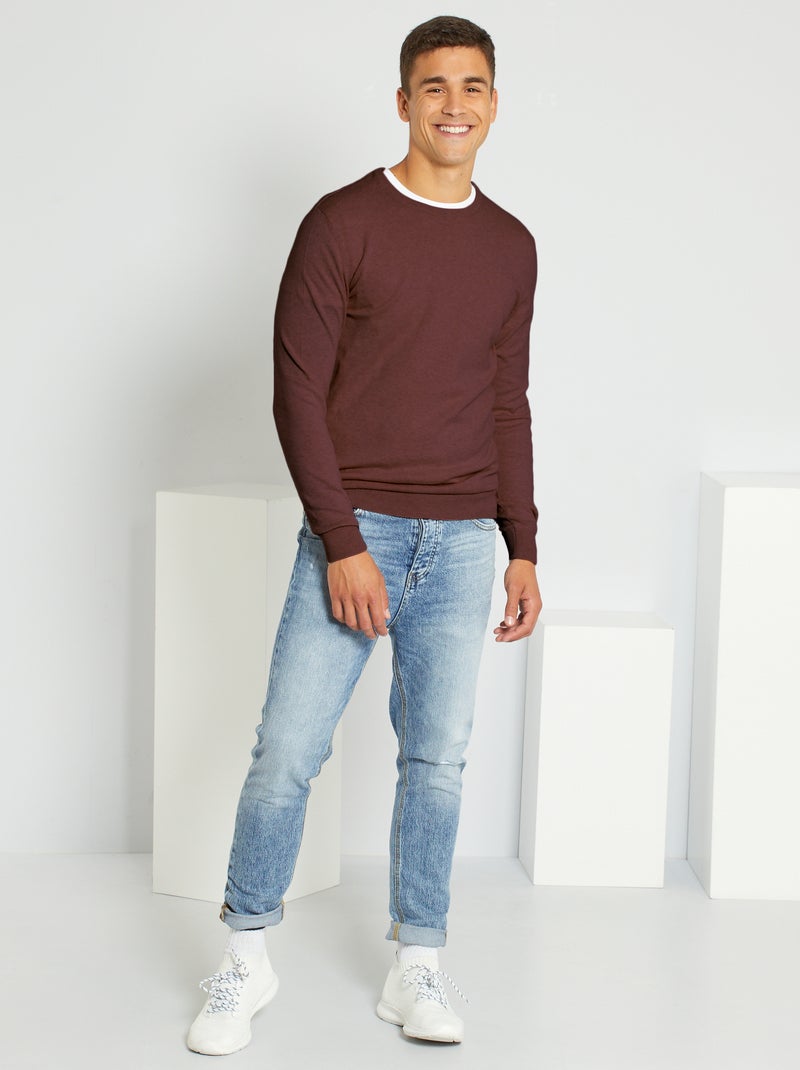 Jersey ligero con cuello redondo castaño ciruela - Kiabi