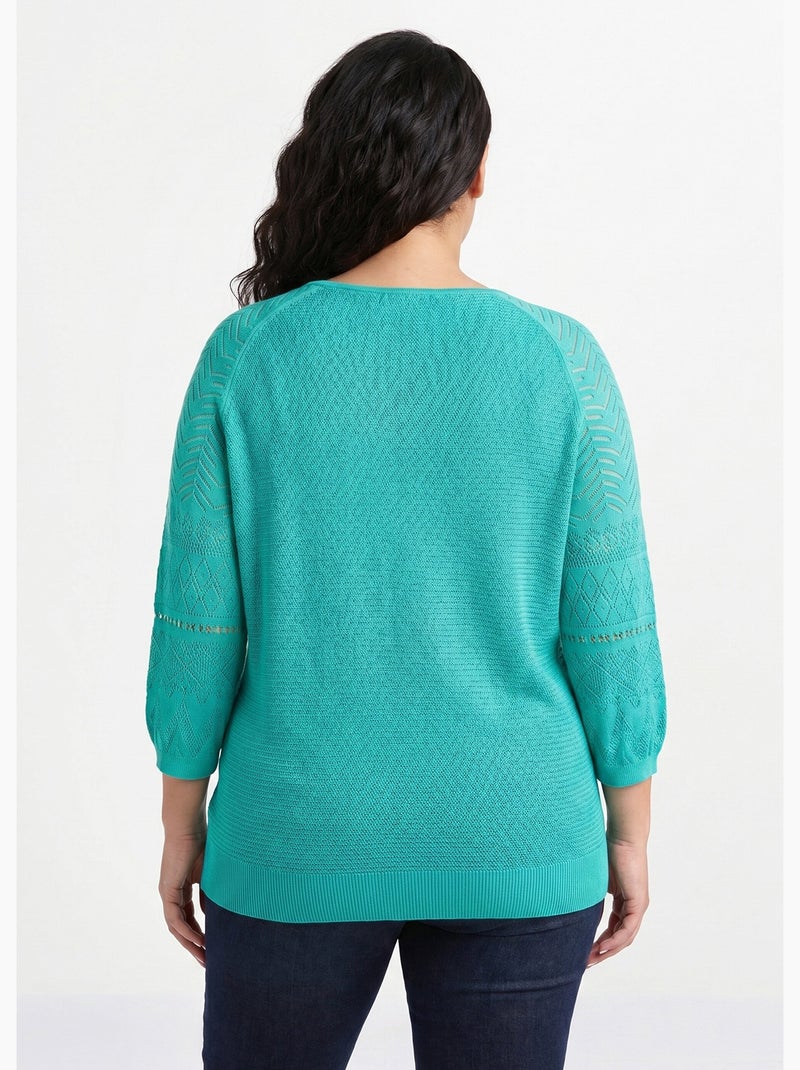 Jersey ligero con manga raglán 3/4 y cuello redondo - Afibel Azul agua - Kiabi