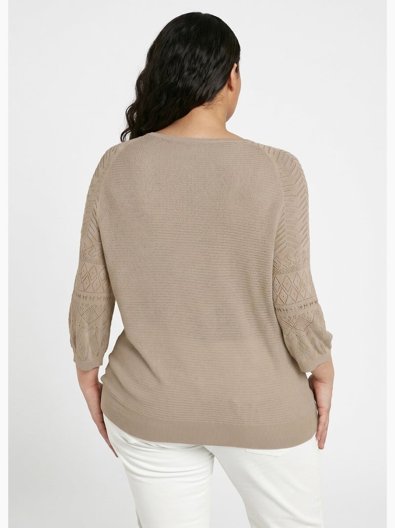 Jersey ligero con manga raglán 3/4 y cuello redondo - Afibel Beige - Kiabi