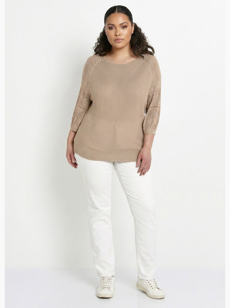 Jersey ligero con manga raglán 3/4 y cuello redondo - Afibel Beige - Kiabi