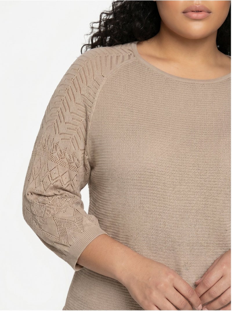 Jersey ligero con manga raglán 3/4 y cuello redondo - Afibel Beige - Kiabi